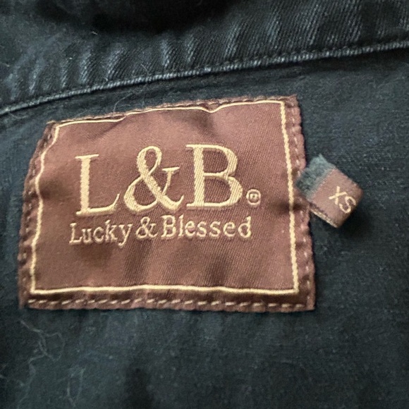 50%off w♥️ L & B “Lucky and Blessed vest black distress vest suede insert XS - Picture 7 of 9